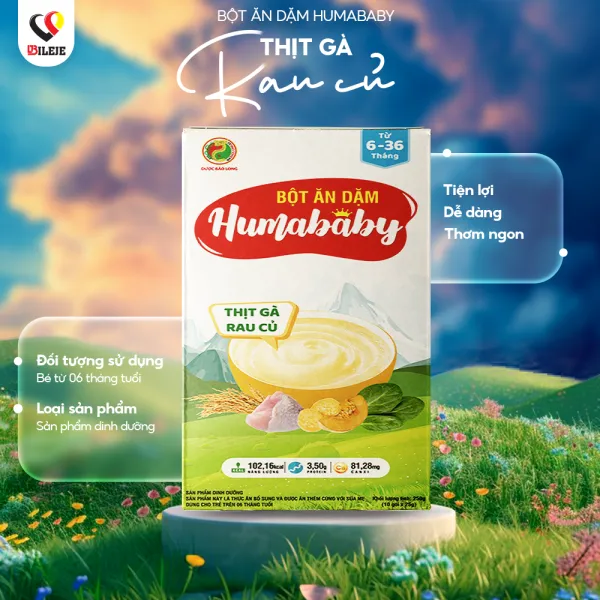 Bột ăn dặm Humababy thịt gà rau củ; Hộp 10 gói x 25g; Công ty TNHH Đông Nam Dược Bảo Long